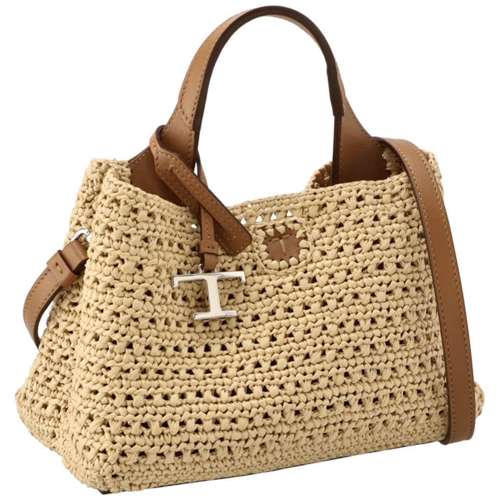 Tod's Raffia Micro T Timeless Tote Bag Beige Brown - Picture 1 of 9